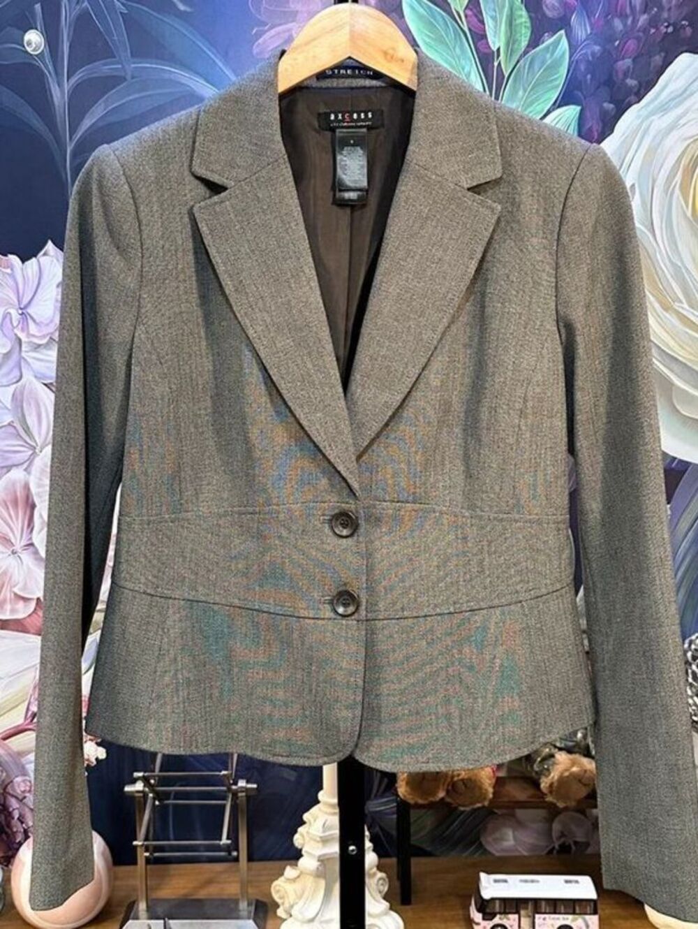 aXcess by Liz Claiborne 6 Cropped Stretch Herringbone Blazer Office Siren Preppy